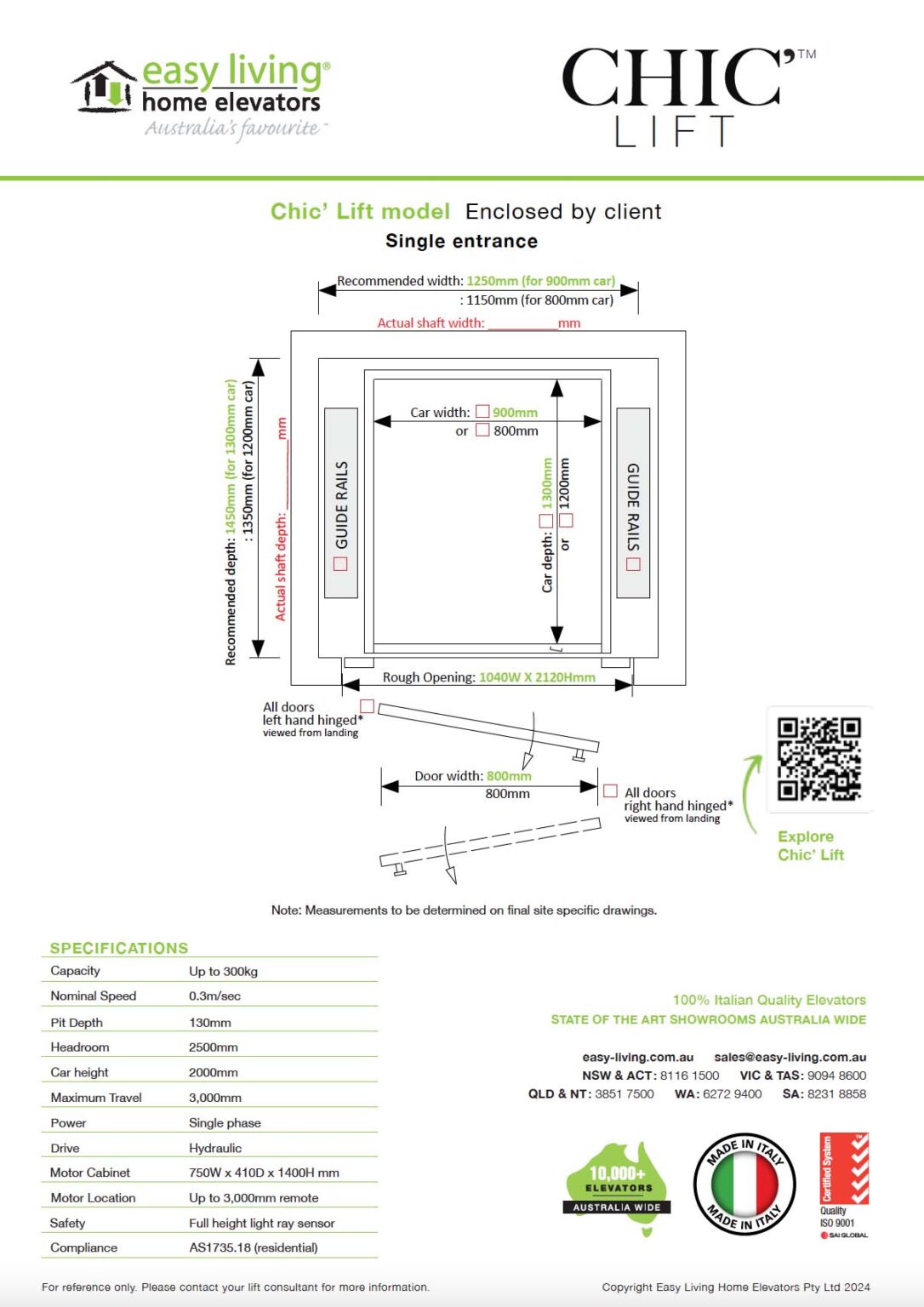 Chic Lift - Dimensions Guide - Easy Living Home Elevators